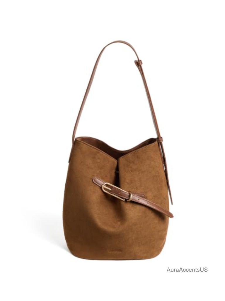 Vegan Suede Bucket Bag Adjustable Strap Crossbody Shoulder Purse